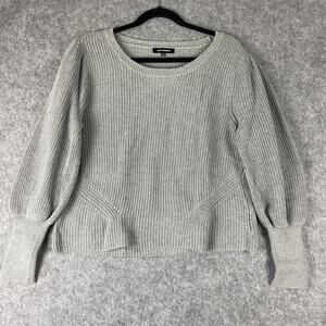 525 America Sweater Womens Medium Gray Chunky Knit Puff Sleeve Cotton Ribbed